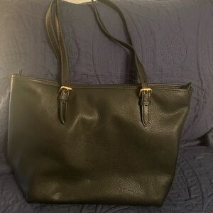 Coach Black Leather Tote with Gold Accents